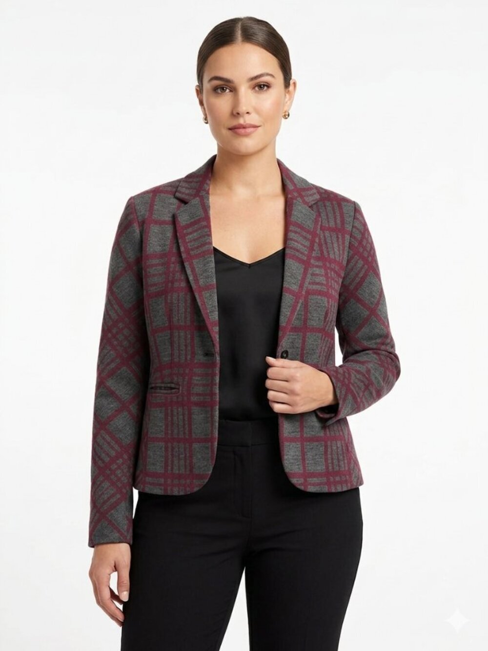 New York & Company Stretch Knit Corpcore Plaid Single-Button Blazer NWT Medium